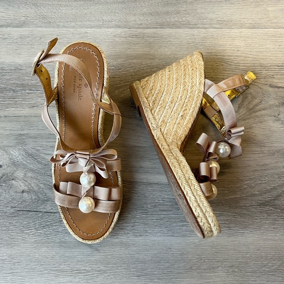 Kate Spade Wedge Sandals with Bow and Pearl - Picture 4 of 8